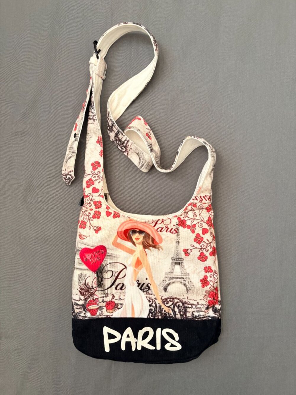 Robin Ruth Paris Small Canvas Hobo Crossbody Bag Eiffel Tower